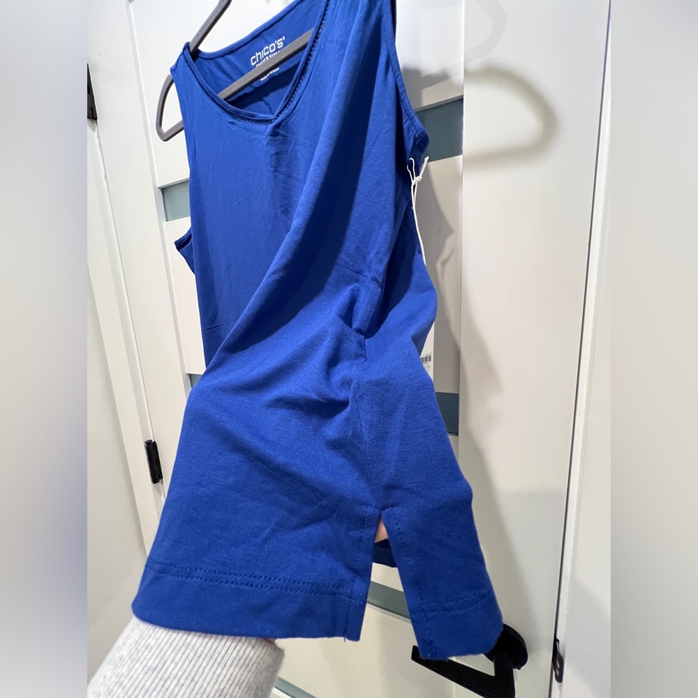 New Chico's Touch of Cool Neck Detail Polished Tank Rich Cobalt Blue Medium NWT - Picture 6 of 7